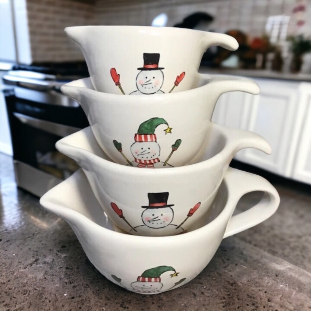 Rae Dunn snowman measuring cups winter kitchen decor NWT